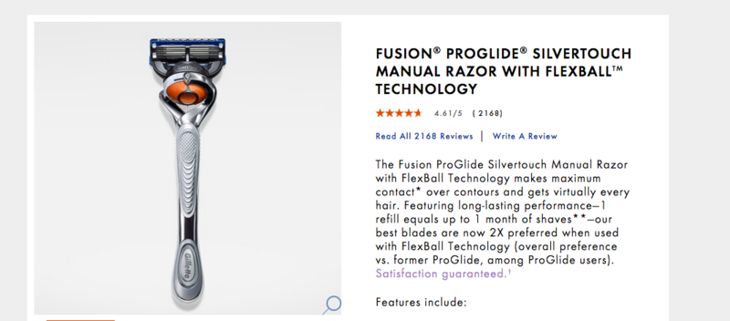 Screenshot of http://gillette.com/en­us/products/razor­blades/fusion­proglide­flexball- razors/fusion­proglide­silvertouch­manual­razor­with­flexball, taken on 28.03.2016