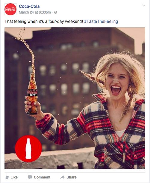 Screenshot of a facebook post from 24.03.2016, https://www.facebook.com/cocacolaGB