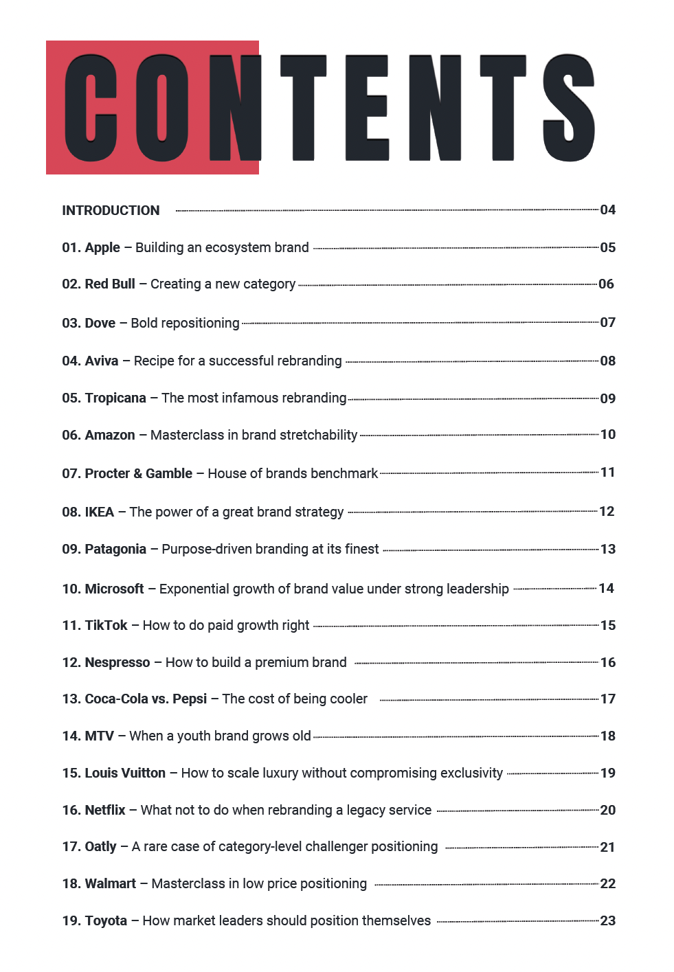 Table of contents page 1